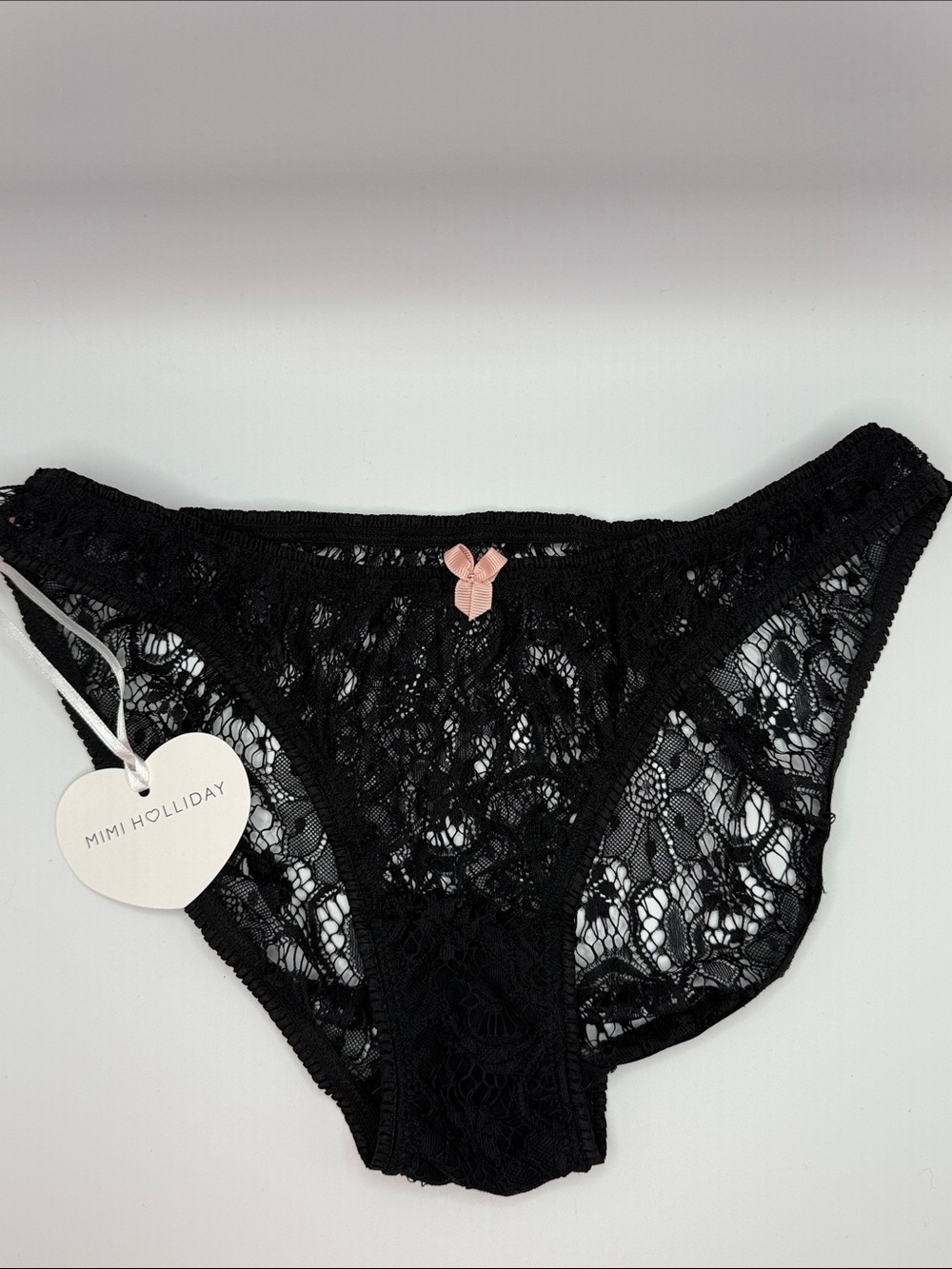 Mimi Holliday black lace Bikini Briefs with Pink Bow M
